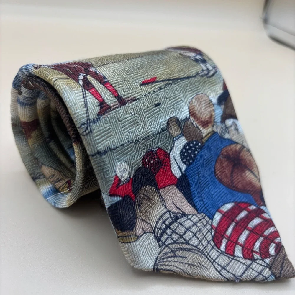 Tango by Max Raab Necktie Mens OS Green Vintage Golf Scene Silk Excellent Preppy